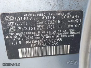 2012 Hyundai Elantra GLS with VIN KMHDH4AEXCU312055, listed as a IAAI auction lot 42063622 with 125,710 mi miles. Bid and sale history available at carsss.com. Image 9.