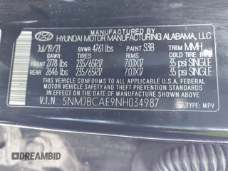 2022 Hyundai Tucson SEL z VIN 5NMJBCAE9NH034987, wystawiony jako IAAI lot #41979143 z przebiegiem 68 625 mil mil oraz . Historia ofert i sprzedaży dostępna na DreamBid. Obrazek 9.