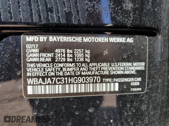 2017 BMW 5 Series 530i xDrive with VIN WBAJA7C31HG903970, listed as a Copart auction lot 48698485 with 157,934 mi miles and Clean Title. Bid and sale history available at carsss.com. Image 12.