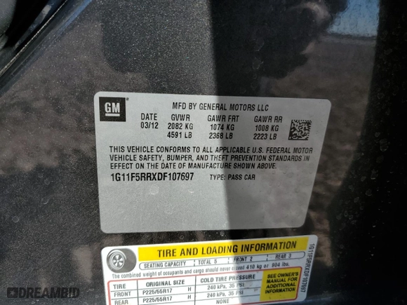 2013 Chevrolet Malibu ECO with VIN 1G11F5RRXDF107697, listed as a Copart auction lot 45994805 with 104,405 mi miles and Salvage Title. Bid and sale history available at carsss.com. Image 12.
