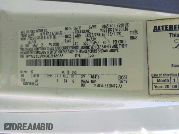 2011 Ford Econoline Cargo Commercial with VIN 1FTNE1EWXBDB18935, listed as a IAAI auction lot 42269977 with 240,545 mi miles and . Bid and sale history available at DreamBid. Image 9.