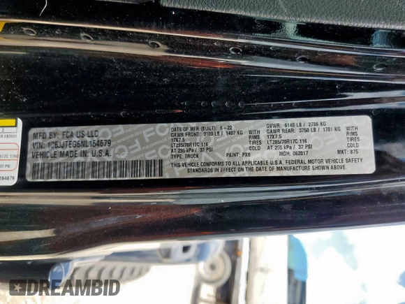 2022 Jeep Gladiator Mojave with VIN 1C6JJTEG6NL164679, listed as a Copart auction lot 53874465 with 35,820 mi miles and Salvage title. Bid and sale history available at DreamBid. Image 13.
