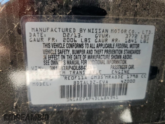 2013 Nissan Sentra SV with VIN 3N1AB7AP4DL684341, listed as a Copart auction lot 54154525 with 118,366 mi miles and Clean Title. Bid and sale history available at carsss.com. Image 12.