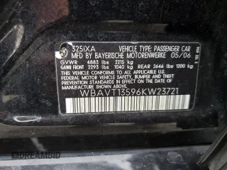 2006 BMW 3 Series 325xi with VIN WBAVT13596KW23721, listed as a Copart auction lot 76916824 with Not provided miles and Salvage title. Bid and sale history available at DreamBid. Image 14.