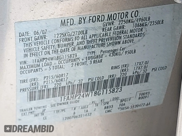 2008 Ford Taurus SEL with VIN 1FAHP24W18G115823, listed as a IAAI auction lot 42119435 with 57,867 mi miles. Bid and sale history available at carsss.com. Image 9.