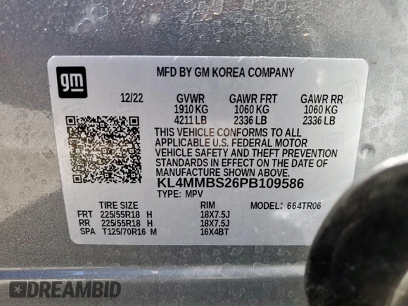 2023 Buick Encore GX Preferred with VIN KL4MMBS26PB109586, listed as a Copart auction lot 57225855 with 12,403 mi miles and Salvage title. Bid and sale history available at DreamBid. Image 13.