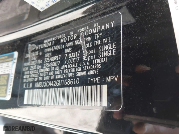 2016 Hyundai Tucson SE with VIN KM8J3CA42GU168610, listed as a IAAI auction lot 41639335 with 86,920 mi miles. Bid and sale history available at carsss.com. Image 9.