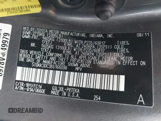 2011 Toyota Sienna LE AAS z VIN 5TDKK3DC3BS166098, wystawiony jako IAAI lot #42594337 z przebiegiem 197 963 mil mil oraz . Historia ofert i sprzedaży dostępna na DreamBid. Obrazek 9.
