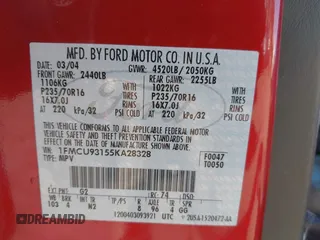 2005 Ford Escape XLT с VIN 1FMCU93155KA28328, выставлен на аукционе IAAI как лот 42293762 с пробегом 136 907 миль миль и . История ставок и продаж доступна на DreamBid. Изображение 9.