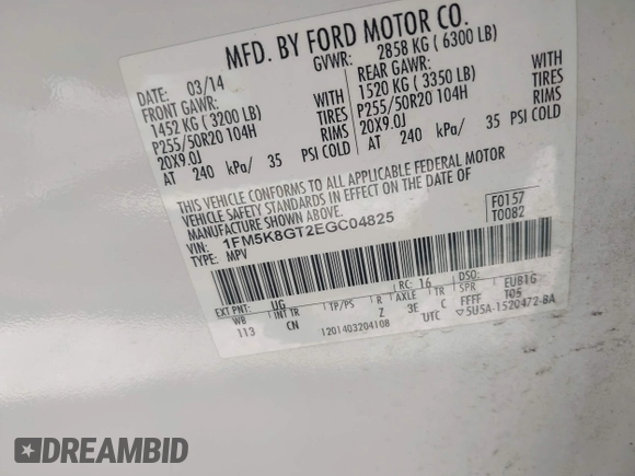 2014 Ford Explorer Sport with VIN 1FM5K8GT2EGC04825, listed as a IAAI auction lot 42676111 with 183,023 mi miles and . Bid and sale history available at DreamBid. Image 9.