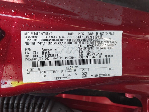 2013 Ford Focus SE z VIN 1FADP3F29DL149377, wystawiony jako IAAI lot #42472584 z przebiegiem 79 402 mil mil oraz . Historia ofert i sprzedaży dostępna na DreamBid. Obrazek 9.