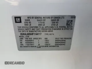 2015 Chevrolet Equinox LS z VIN 2GNALAEK4F1144117, wystawiony jako Copart lot #57961095 z przebiegiem 113 878 mil mil oraz Szkoda całkowita • Salvage title. Historia ofert i sprzedaży dostępna na DreamBid. Obrazek 14.