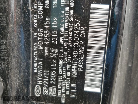 2012 Hyundai Genesis Coupe Premium с VIN KMHHT6KD1CU074257, выставлен на аукционе Copart как лот 54830245 с пробегом Не указан миль и Списание • Salvage title. История ставок и продаж доступна на DreamBid. Изображение 12.