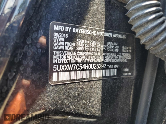 2017 BMW X4 M40i with VIN 5UXXW7C54H0U25292, listed as a Copart auction lot 61724994 with 59,046 mi miles and Non Repairable. Bid and sale history available at carsss.com. Image 14.