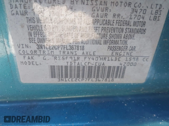 2015 Nissan Note SV with VIN 3N1CE2CP7FL367818, listed as a IAAI auction lot 41628670 with 237,421 mi miles and . Bid and sale history available at DreamBid. Image 9.