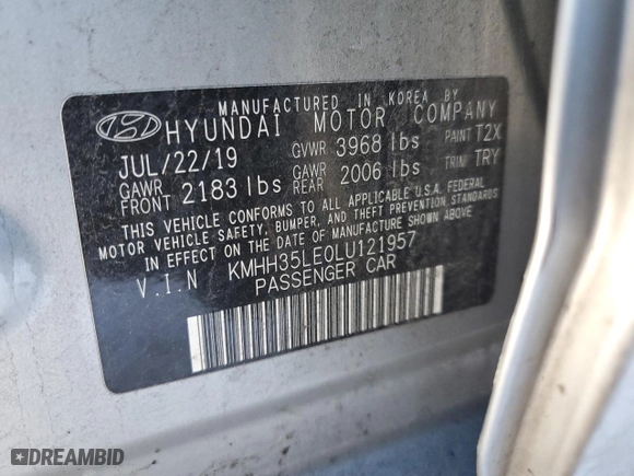 2020 Hyundai Elantra GT with VIN KMHH35LE0LU121957, listed as a Copart auction lot 41511435 with NaN miles and Salvage Title. Bid and sale history available at carsss.com. Image 12.