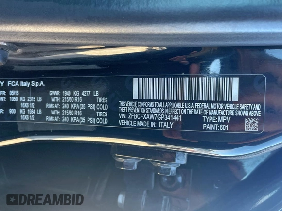 2016 FIAT 500X Pop с VIN ZFBCFXAW7GP341441, выставлен на аукционе Copart как лот 45881755 с пробегом 90 000 миль миль и Чистый • Clean title. История ставок и продаж доступна на DreamBid. Изображение 10.