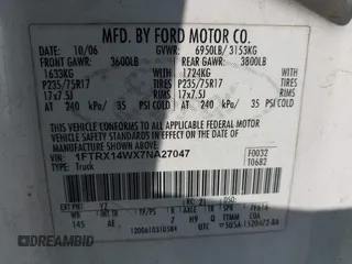 2007 Ford F-150 STX with VIN 1FTRX14WX7NA27047, listed as a IAAI auction lot 42574770 with 212,837 mi miles and . Bid and sale history available at DreamBid. Image 9.