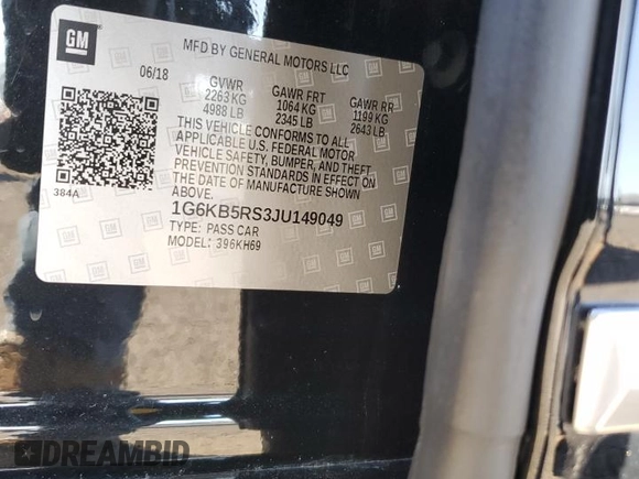 2018 Cadillac CT6 AWD z VIN 1G6KB5RS3JU149049, wystawiony jako Copart lot #42392615 z przebiegiem 11 629 mil mil oraz Szkoda całkowita • Salvage title. Historia ofert i sprzedaży dostępna na DreamBid. Obrazek 13.