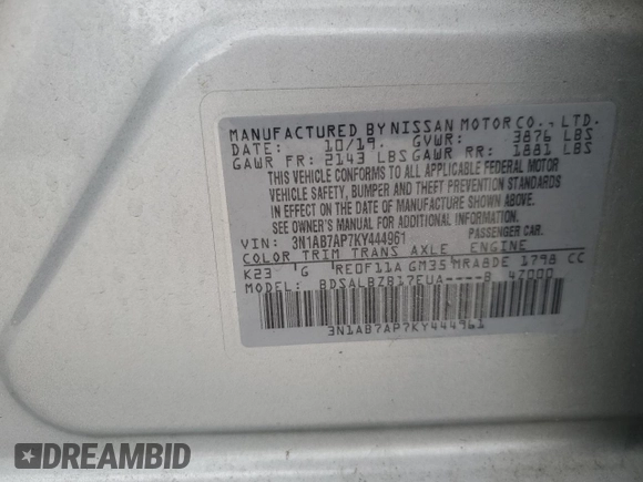 2019 Nissan Sentra S z VIN 3N1AB7AP7KY444961, wystawiony jako Copart lot #58350804 z przebiegiem 43 093 mil mil oraz Nie do naprawy • Non repairable. Historia ofert i sprzedaży dostępna na DreamBid. Obrazek 14.