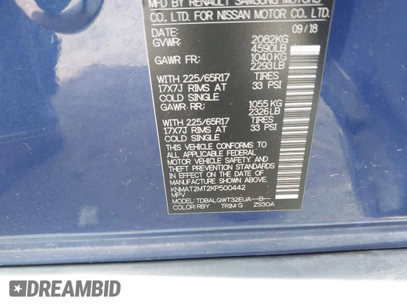 2019 Nissan Rogue SV с VIN KNMAT2MT2KP500442, выставлен на аукционе IAAI как лот 42602267 с пробегом 48 866 миль миль и . История ставок и продаж доступна на DreamBid. Изображение 9.