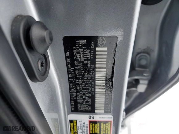 2022 Toyota Camry Hybrid LE with VIN 4T1H31AK9NU577850, listed as a Copart auction lot 41453375 with 109,844 mi miles and Salvage Title. Bid and sale history available at carsss.com. Image 12.