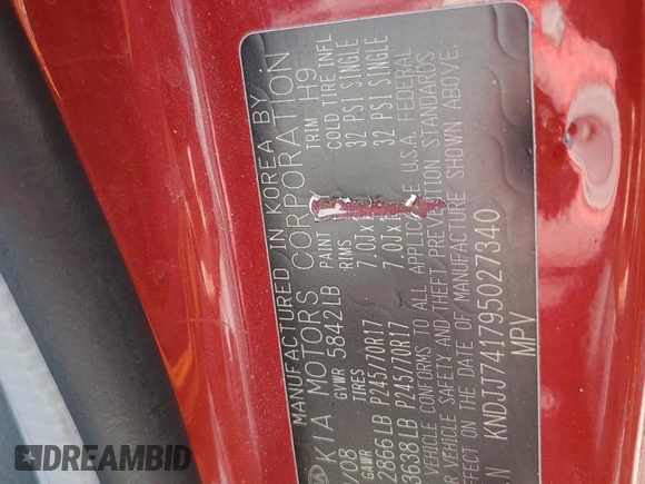 2009 Kia Borrego EX with VIN KNDJJ741795027340, listed as a Copart auction lot 89402315 with 227,298 mi miles and Salvage Title. Bid and sale history available at DreamBid. Image 13.