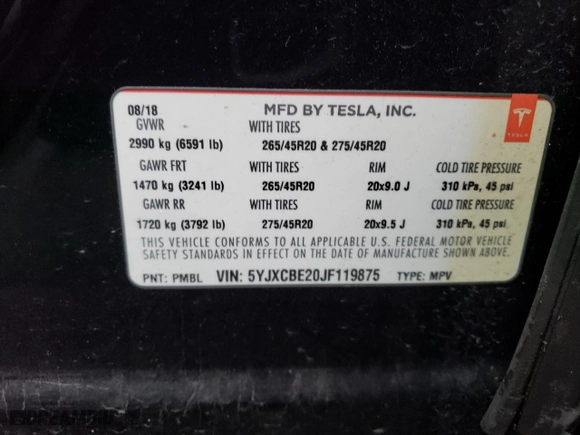 2018 Tesla Model X 75D with VIN 5YJXCBE20JF119875, listed as a Copart auction lot 50772175 with 48,805 mi miles and Salvage Title. Bid and sale history available at carsss.com. Image 14.