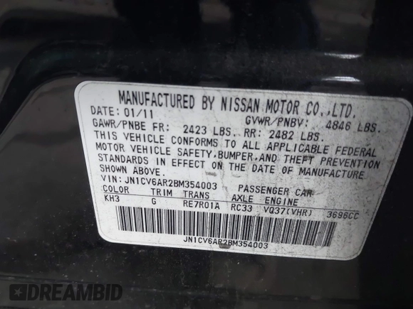 2011 Infiniti G37 x Sport Appearance Edition z VIN JN1CV6AR2BM354003, wystawiony jako IAAI lot #42064857 z przebiegiem 154 324 mil mil oraz . Historia ofert i sprzedaży dostępna na DreamBid. Obrazek 9.