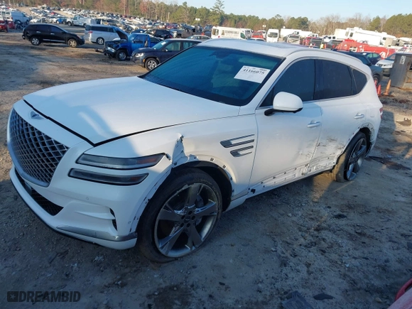 2023 Genesis GV80 with VIN KMUHCESC9PU123083, listed as a IAAI auction lot 41166075 with 20,216 mi miles. Bid and sale history available at carsss.com. Image 2.