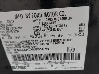 2019 Ford Police Interceptor Utility с VIN 1FM5K8ATXKGB54891, выставлен на аукционе IAAI как лот 42413325 с пробегом 113 579 миль миль и . История ставок и продаж доступна на DreamBid. Изображение 9.