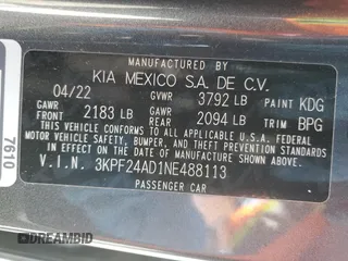 2022 Kia Forte LXS with VIN 3KPF24AD1NE488113, listed as a Copart auction lot 54615215 with 31,004 mi miles and Clean Title. Bid and sale history available at carsss.com. Image 12.