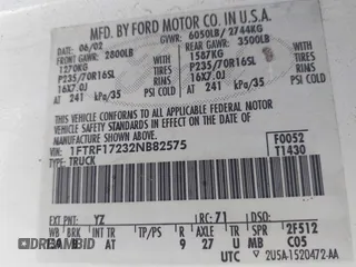 2002 Ford F-150 XL with VIN 1FTRF17232NB82575, listed as a IAAI auction lot 42276991 with 170,668 mi miles and . Bid and sale history available at DreamBid. Image 9.