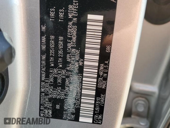 2021 Toyota Highlander L with VIN 5TDCZRAH8MS074491, listed as a Copart auction lot 60289405 with 54,589 mi miles and Salvage title. Bid and sale history available at DreamBid. Image 14.