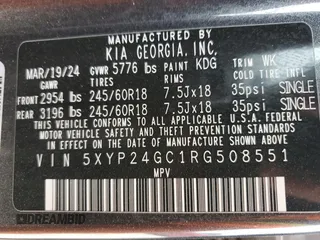 2024 Kia Telluride LX z VIN 5XYP24GC1RG508551, wystawiony jako Copart lot #42731435 z przebiegiem 16 931 mil mil oraz Szkoda całkowita • Salvage title. Historia ofert i sprzedaży dostępna na DreamBid. Obrazek 15.