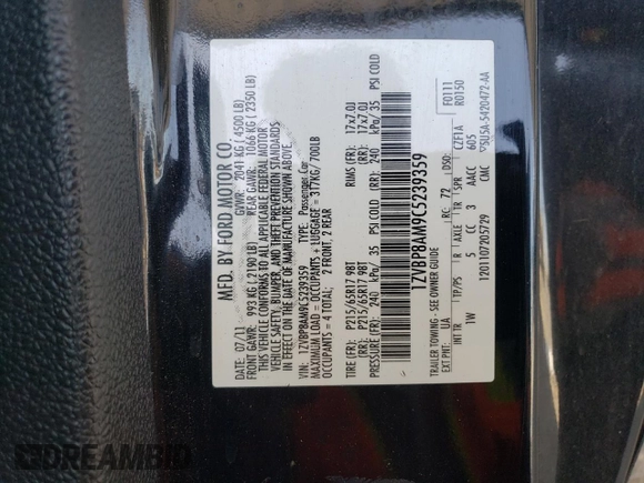 2012 Ford Mustang Premium with VIN 1ZVBP8AM9C5239359, listed as a Copart auction lot 58366425 with 114,639 mi miles and Clean title. Bid and sale history available at DreamBid. Image 12.