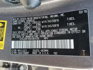 2019 Toyota Highlander SE with VIN 5TDJZRFH3KS964295, listed as a Copart auction lot 51989065 with 97,222 mi miles and Salvage Title. Bid and sale history available at carsss.com. Image 13.