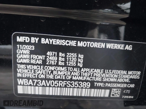 2024 BMW 4 Series 430i xDrive with VIN WBA73AV05RFS35389, listed as a IAAI auction lot 41144465 with 14,661 mi miles. Bid and sale history available at carsss.com. Image 9.