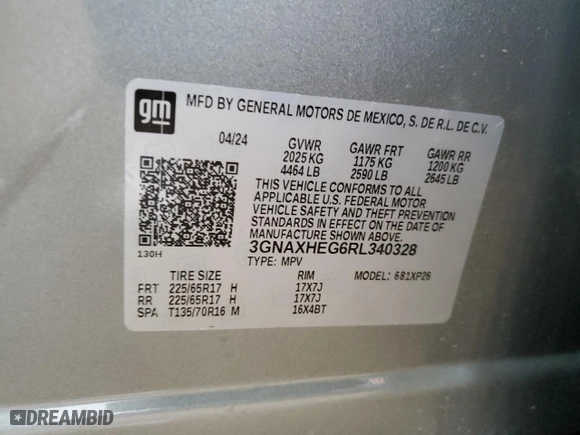 2024 Chevrolet Equinox LS with VIN 3GNAXHEG6RL340328, listed as a Copart auction lot 83009094 with 5,679 mi miles and Salvage Title. Bid and sale history available at carsss.com. Image 12.
