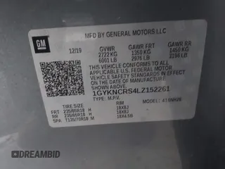 2020 Cadillac XT5 Premium Luxury FWD with VIN 1GYKNCRS4LZ152261, listed as a IAAI auction lot 41300929 with 53,709 mi miles. Bid and sale history available at carsss.com. Image 9.