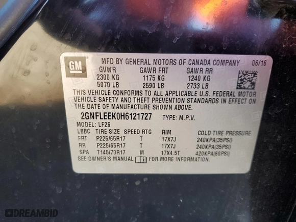 2017 Chevrolet Equinox LS with VIN 2GNFLEEK0H6121727, listed as a Copart auction lot 41479145 with 71,070 mi miles and Salvage Title. Bid and sale history available at carsss.com. Image 14.