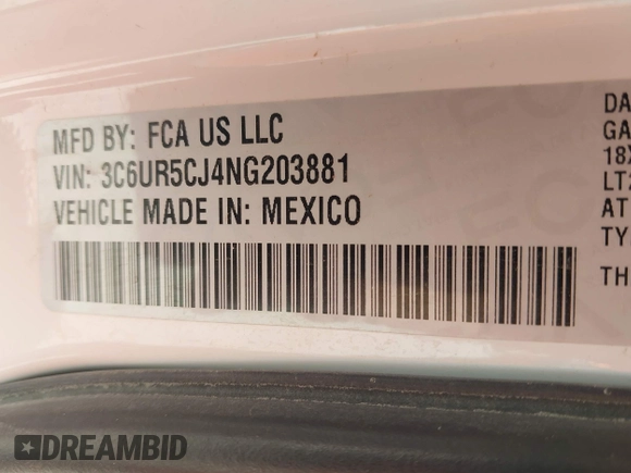 2022 Ram 2500 Tradesman с VIN 3C6UR5CJ4NG203881, выставлен на аукционе IAAI как лот 42513409 с пробегом 138 265 миль миль и . История ставок и продаж доступна на DreamBid. Изображение 9.