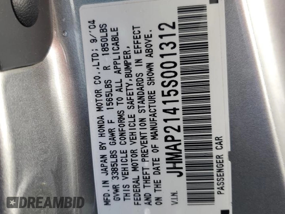 2005 Honda S2000 с VIN JHMAP21415S001312, выставлен на аукционе Copart как лот 48214545 с пробегом 106 409 миль миль и Списание • Salvage title. История ставок и продаж доступна на DreamBid. Изображение 13.