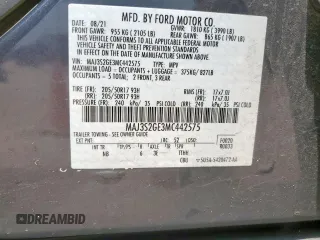 2021 Ford EcoSport SE with VIN MAJ3S2GE3MC442575, listed as a Copart auction lot 60424595 with 53,506 mi miles and Salvage title. Bid and sale history available at DreamBid. Image 13.