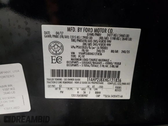 2017 Ford Taurus Limited with VIN 1FAHP2J8XHG121836, listed as a Copart auction lot 48893715 with Not Provided miles and Clean Title. Bid and sale history available at DreamBid. Image 12.