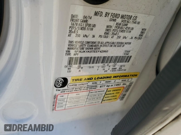 2014 Ford Expedition Max Limited with VIN 1FMJK1K57EEF42960, listed as a Copart auction lot 49334815 with 150,111 mi miles and Salvage title. Bid and sale history available at DreamBid. Image 12.