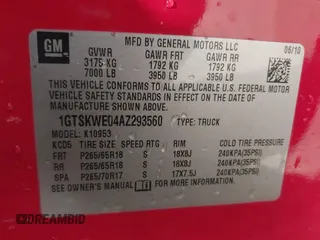 2010 GMC Sierra 1500 with VIN 1GTSKWE04AZ293560, listed as a IAAI auction lot 41435162 with 54,465 mi miles and . Bid and sale history available at DreamBid. Image 9.