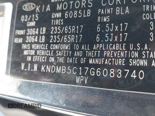 2016 Kia Sedona LX with VIN KNDMB5C17G6083740, listed as a IAAI auction lot 41553959 with 209,536 mi miles. Bid and sale history available at carsss.com. Image 9.