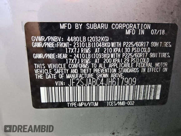 2018 Subaru Forester z VIN JF2SJABC4JH617909, wystawiony jako Copart lot #54871405 z przebiegiem 167 151 mil mil oraz Czysty tytuł • Clean title. Historia ofert i sprzedaży dostępna na DreamBid. Obrazek 13.