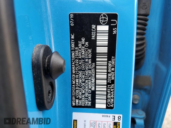 2019 Toyota C-HR XLE with VIN NMTKHMBX4KR097964, listed as a Copart auction lot 50431145 with 0 mi miles and Salvage Title. Bid and sale history available at carsss.com. Image 15.